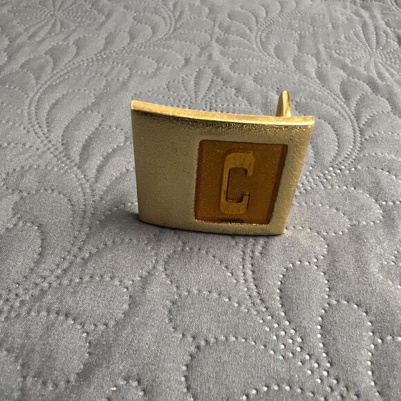 VINTAGE LEE N.Y. MADE IN USA BELT BUCKLE LETTER "C" Goldtone Retro Western Gift - Picture 9 of 9